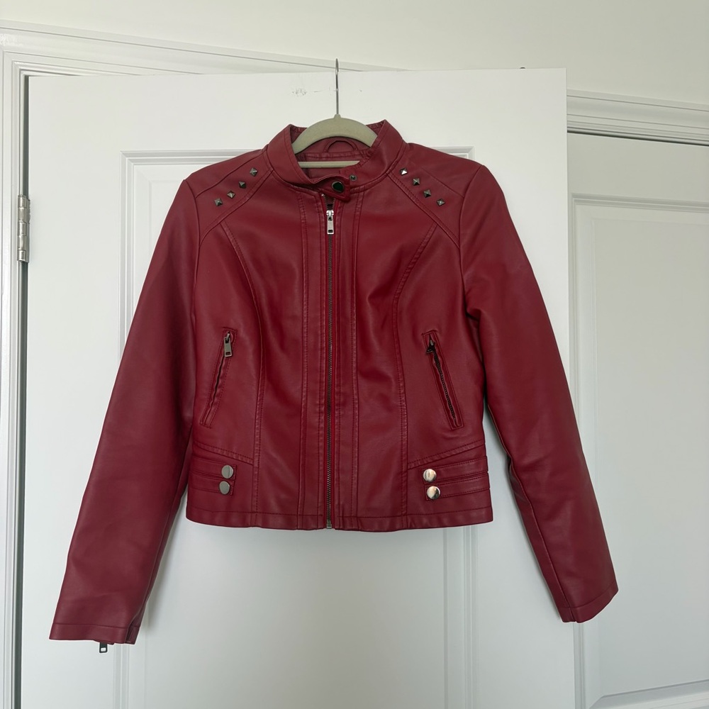 Women's Red Faux Leather Moto Jacket - Unbranded